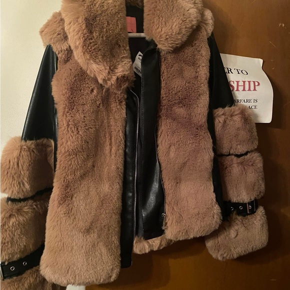 AKIRA Jackets & Blazers - AKIRA Teddy Jacket with Faux Fur and Leather - Brown and Black